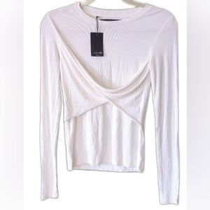 Joe's Jeans Ellie Twist Front Long Sleeve Ribbed Top In Sea Salt Sz S
